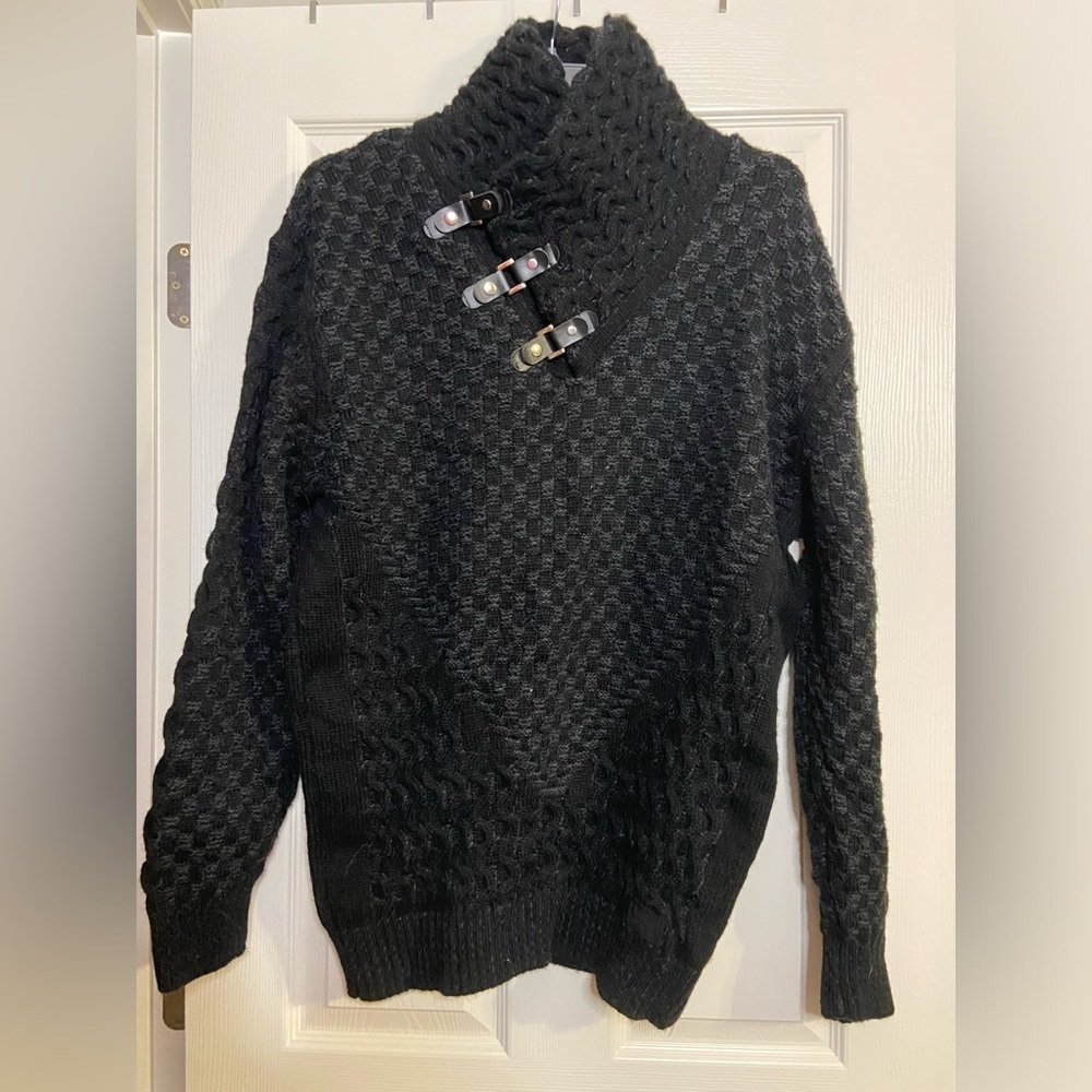 NWOT Leif Nelson Black Knitted Pullover Slim Fit Sweater LN5255 Mens SZ 5XL